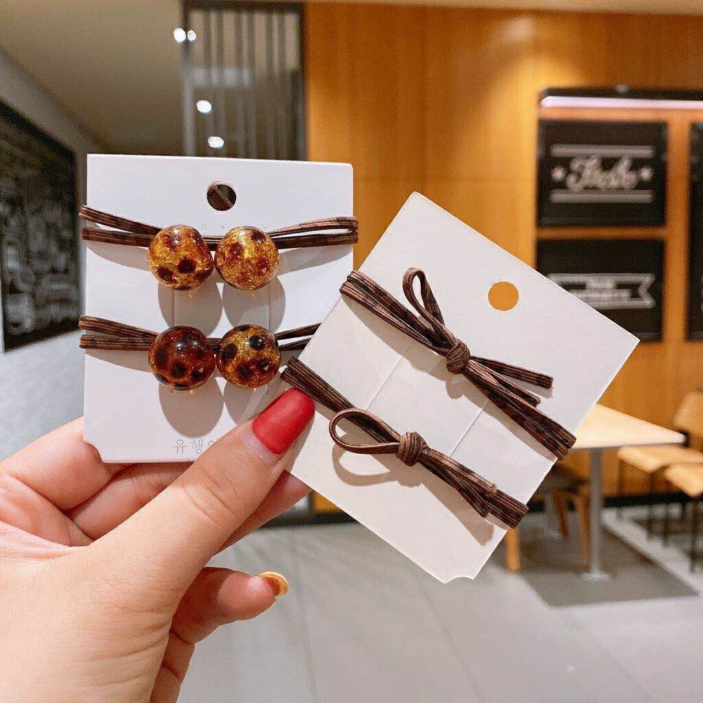 【學興書局】A15 豹紋雙珠髮圈 韓版 髮圈 髮帶 韓系 簡約氣質髮圈 百搭耐用不傷髮 馬尾 丸子頭