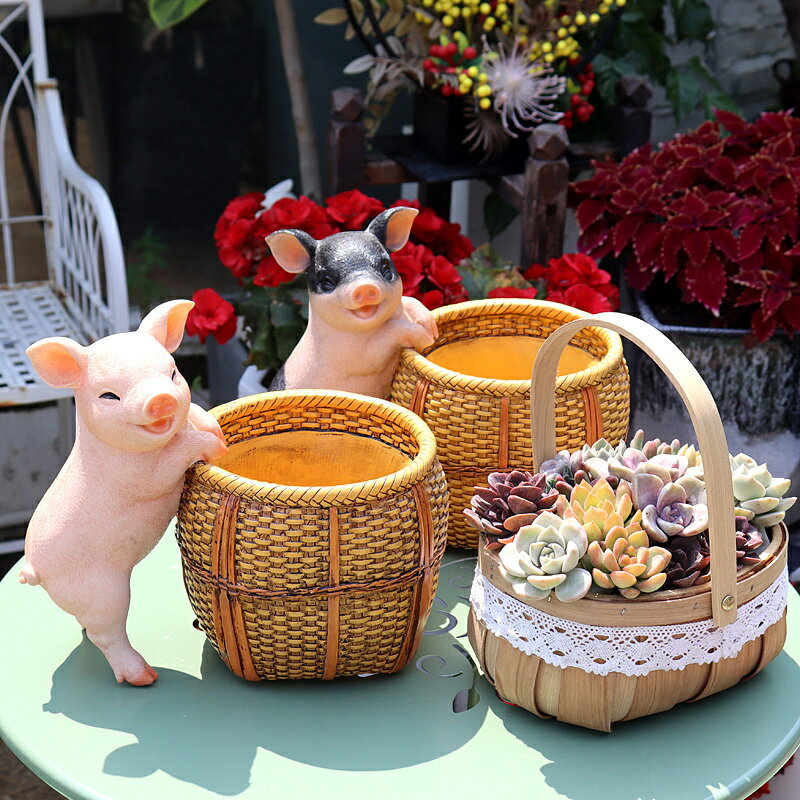 【最低價 公司貨】陽臺花園裝飾小豬多肉花盆動物可愛創意家居客廳收納庭院佈置擺設