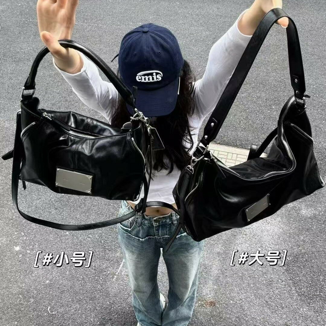 韓國小眾matin kim雙側拉鏈機車包多用口袋大容量托特包腋下單肩