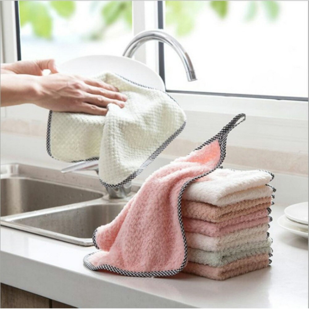 PS Mall【J2413】擦手巾 洗碗布 廚房清潔 可掛式 菠蘿紋 珊瑚絨抹布