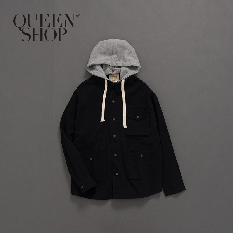 Ｑｕｅｅｎ Ｓｈｏｐ【02071086 】撞色斜紋多口袋連帽外套 1/2＊現+預＊