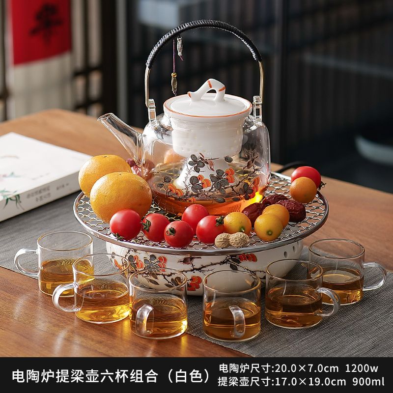 喜上眉梢煮茶器家用玻璃提樑壺陶瓷電陶爐自動煮茶壺蒸茶器