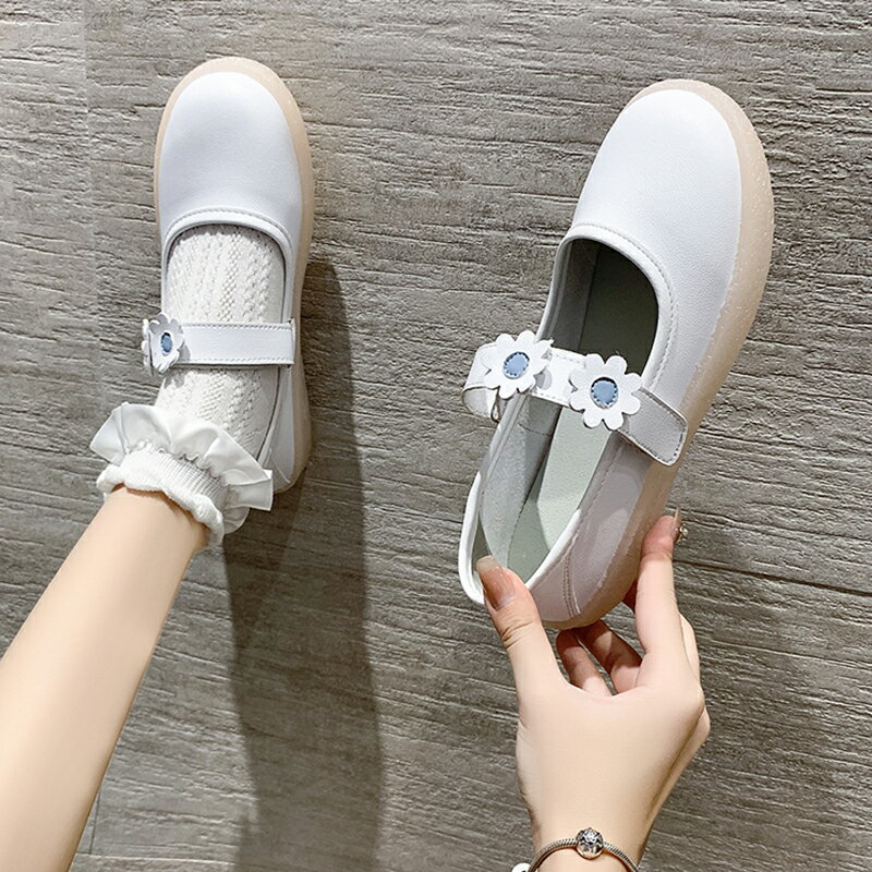 護士鞋女2021春季新款軟底透氣不累腳防滑舒適平底可愛淺口小白鞋 2