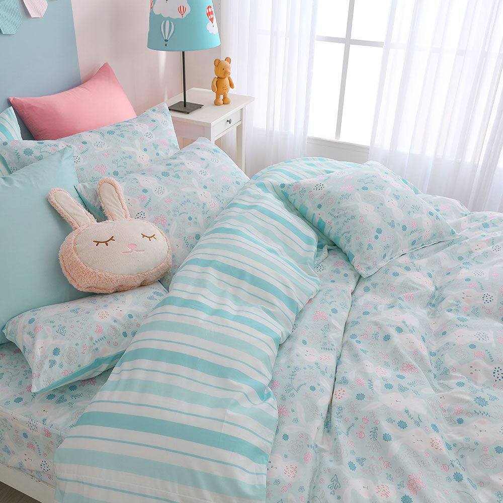鴻宇 雙人薄被套 300織 眠眠兔藍 美國棉授權品牌 台灣製2225