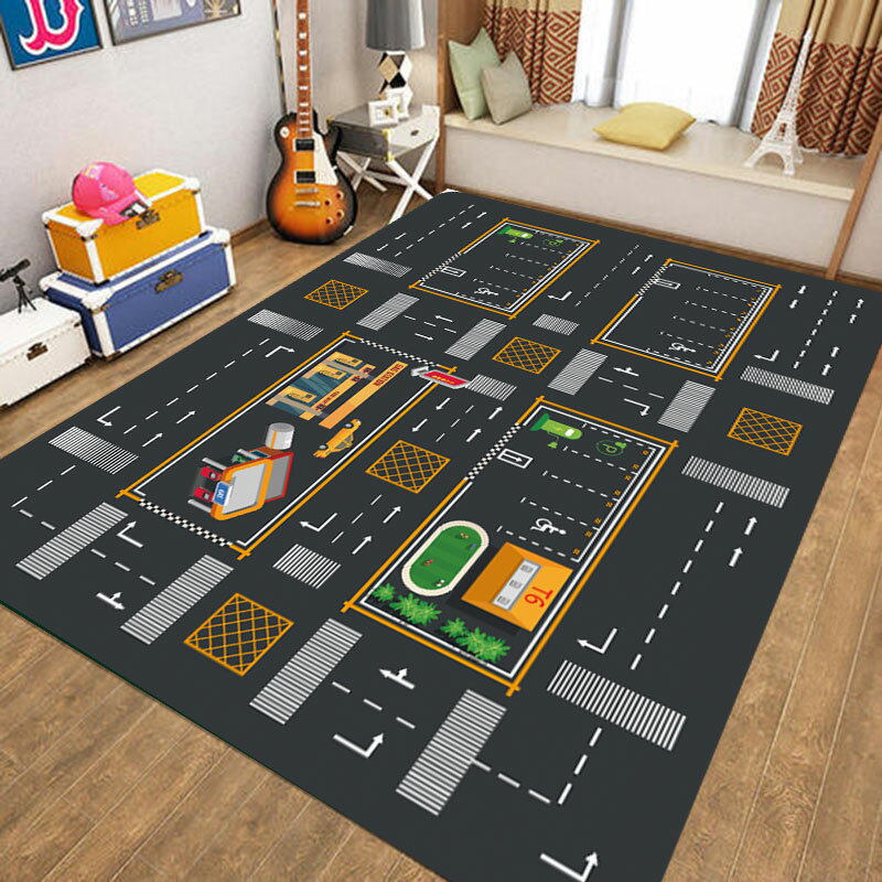 遊戲地毯 爬行墊 地毯 兒童地毯臥室城市交通停車場爬行墊馬路地墊兒童房早教游戲地毯『cyd19509』