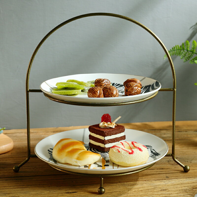 美式雙層陶瓷水果盤歐式客廳創意現代家用三層蛋糕架干果盤點心盤