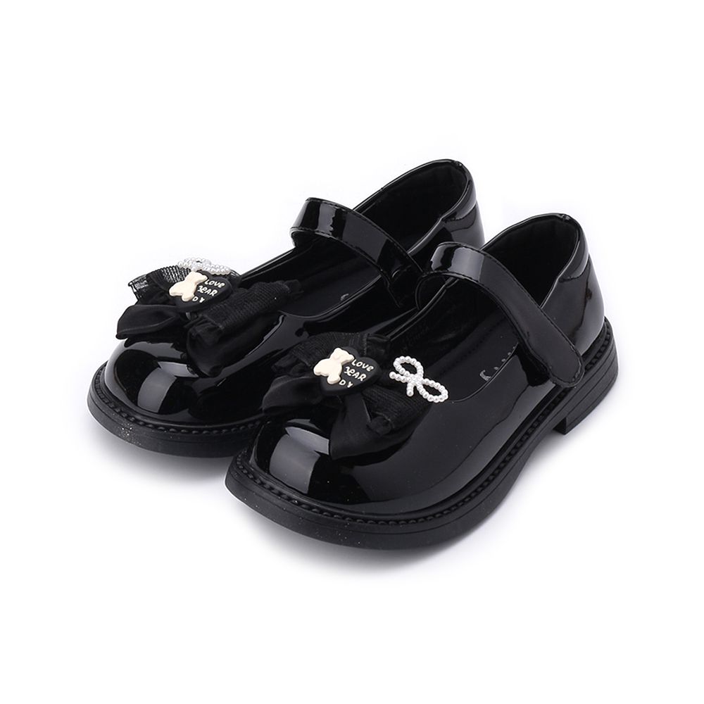 MIFFY 小熊蝴蝶結魔鬼氈公主鞋 黑 中大童鞋