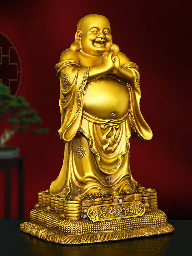 招財擺件送禮禮品 黃銅佛擺件納福佛神像家用客廳玄關裝飾品大肚彌勒佛菩薩銅像