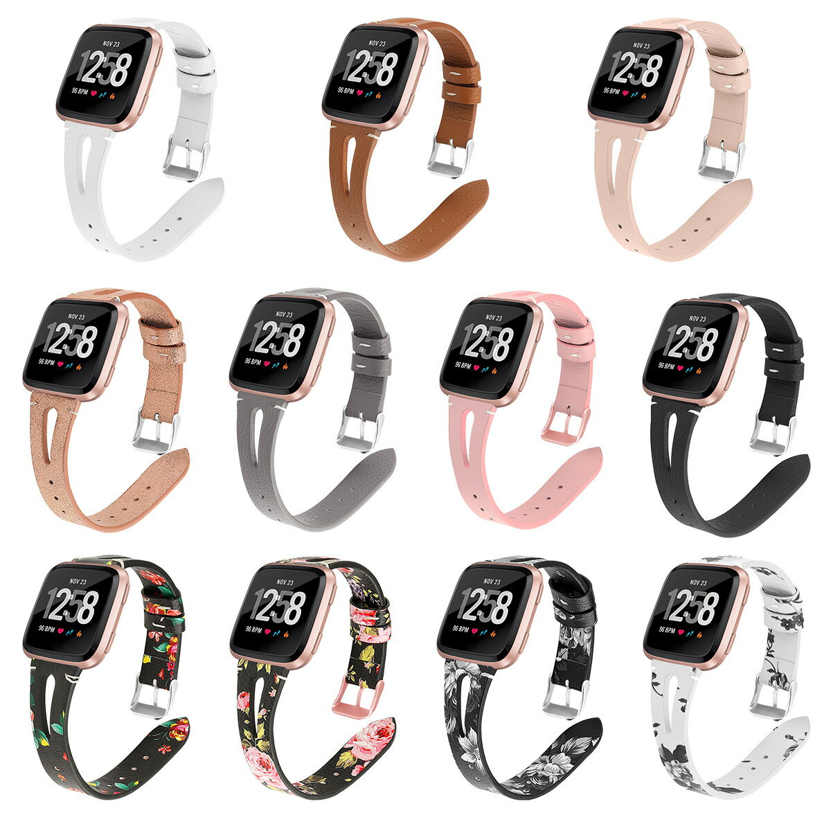 優樂悅~適用fitbit versa手錶表帶 頭層牛皮穿孔印花真皮表帶