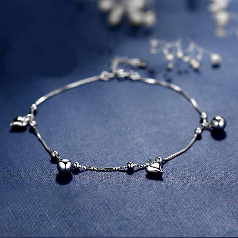 現貨+預購 925純銀腳鍊愛心腳鏈-拋光圓珠時尚簡約女飾品73zf21【獨家進口】【米蘭精品】