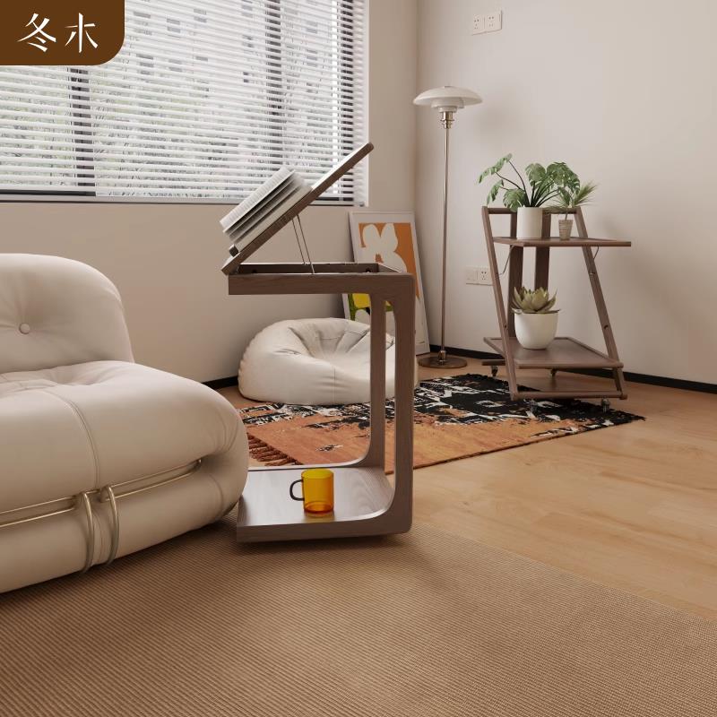 免運/可開票 快速出貨 實木沙發邊幾可移動C型角幾翻蓋床頭桌子客廳帶輪迷你小邊櫃
