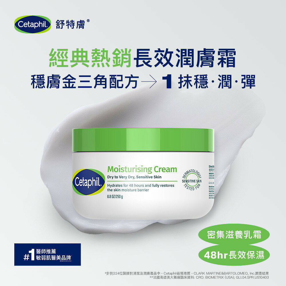 舒特膚 Cetaphil 長效潤膚霜 250g 超值雙入組 維他命B3 B5 E 長效保濕 甘油 舒緩保濕 【立赫藥局】 | 立赫健保藥局 ...