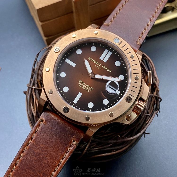 點數9%★GiorgioFedon1919手錶,編號GF00026,44mm玫瑰金圓形精鋼錶殼,古銅色潛水錶, 運動錶面,咖啡色真皮皮革錶帶款,值得珍藏好物!【APP下單享9%點數上限5000點】 6