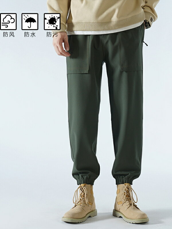 工裝運動褲女春秋束腳衝鋒褲男女防風防水登山速干休閒情侶長褲子