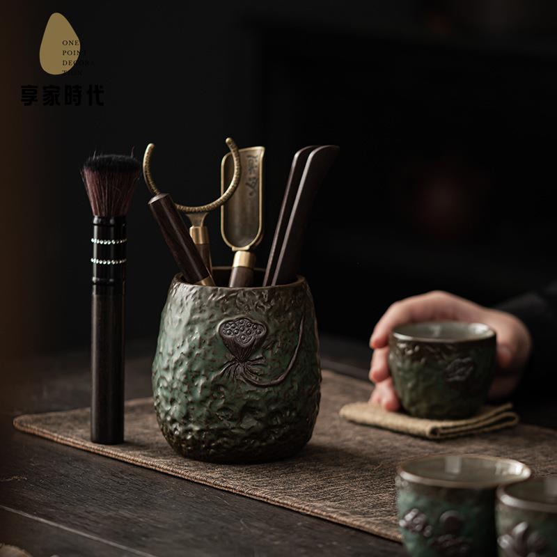 日式手工窯變青野蓮蓬 茶道 六君子茶夾茶刀養壺筆茶勺整套泡茶配件xj7251