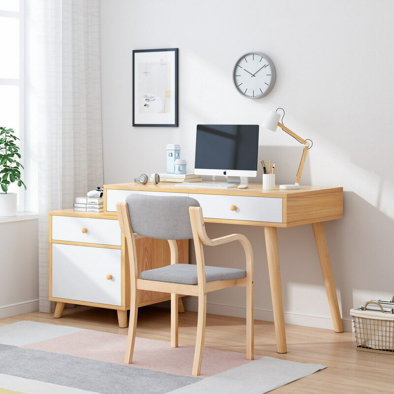 APP下單享點數9% 書桌簡約家用寫字桌帶書架一體中學生學習桌椅組合簡易小型電腦桌