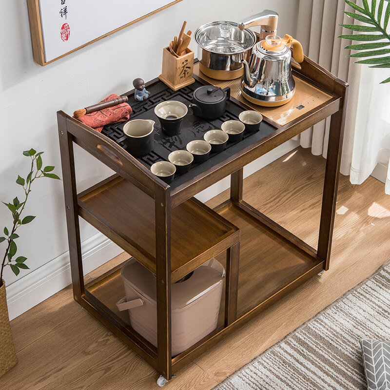 移動茶臺茶車 簡約家用茶水櫃實木小茶桌茶盤功夫茶具套裝全自動