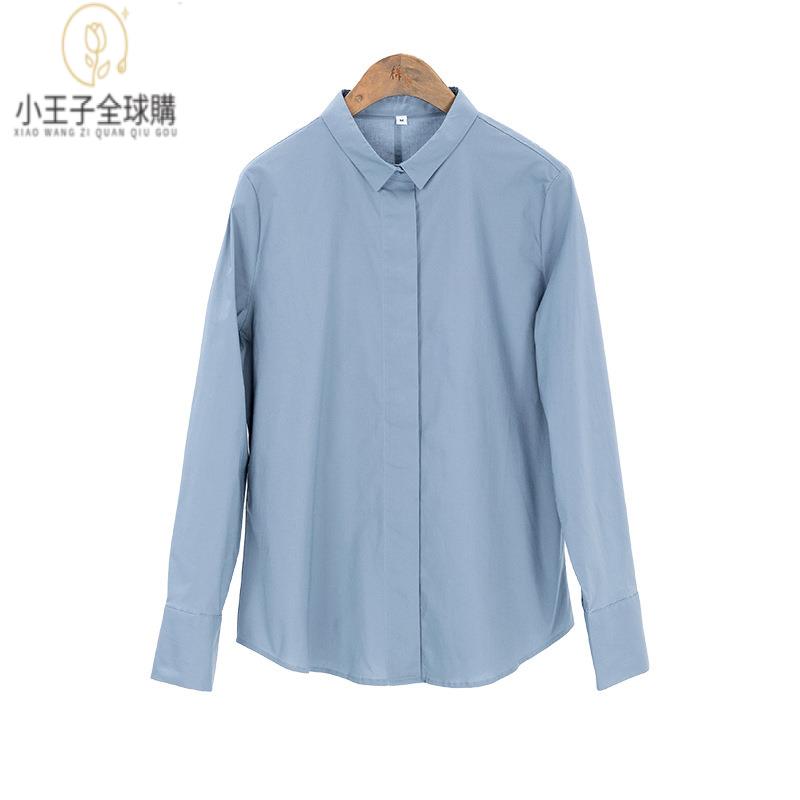 【公司現貨速發】免運 開發票 小王子女裝秋款女式襯衫純棉莫蘭迪純色氣質疊穿通勤休閑百搭顯瘦上衣女裝上衣 流行女裝 棉麻 早秋 日韓女裝