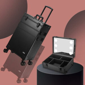 2021新款高級專業跟妝師便攜拉桿無線帶燈帶鏡子大容量高級化妝箱