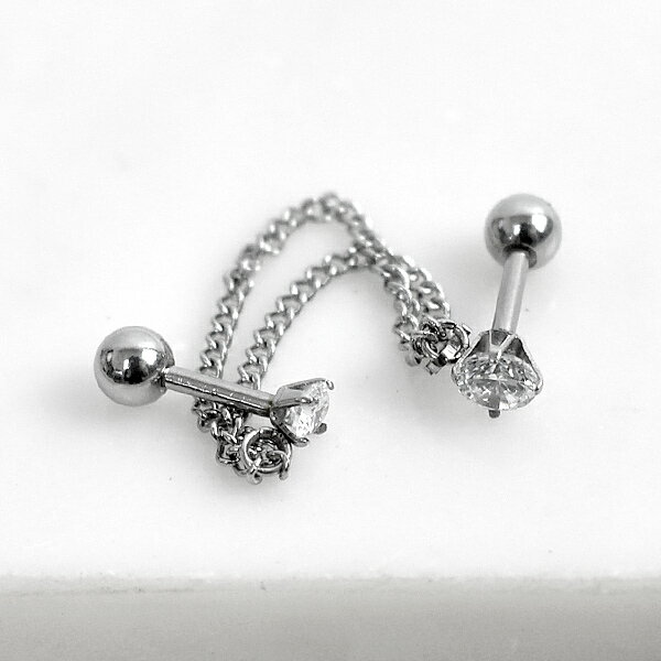 男生耳環 鍊條星星鋼製雙水鑽耳針【ND843】