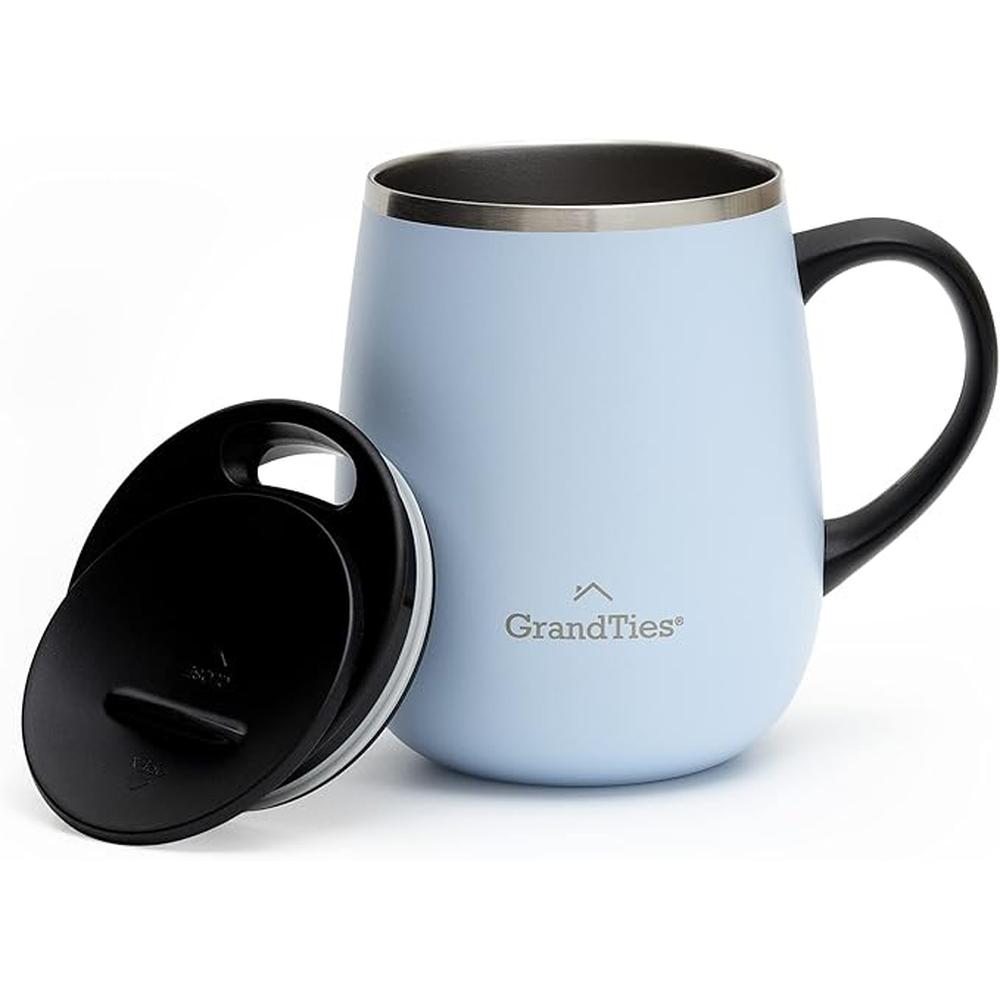 【日本代購】GRANDTIES 460ml 真空隔熱馬克杯｜不鏽鋼雙層保溫保冷｜滑蓋設計｜適用辦公室＆日常使用｜灰綠色
