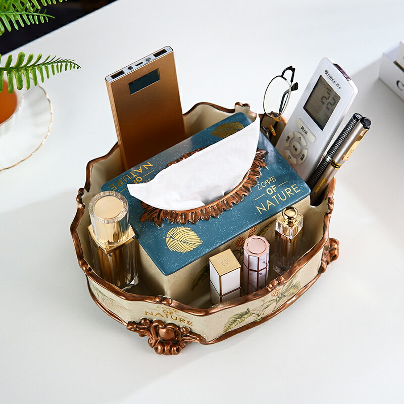 美式紙巾盒輕奢風ins桌面客廳茶幾家用創意抽紙盒遙控器收納歐式