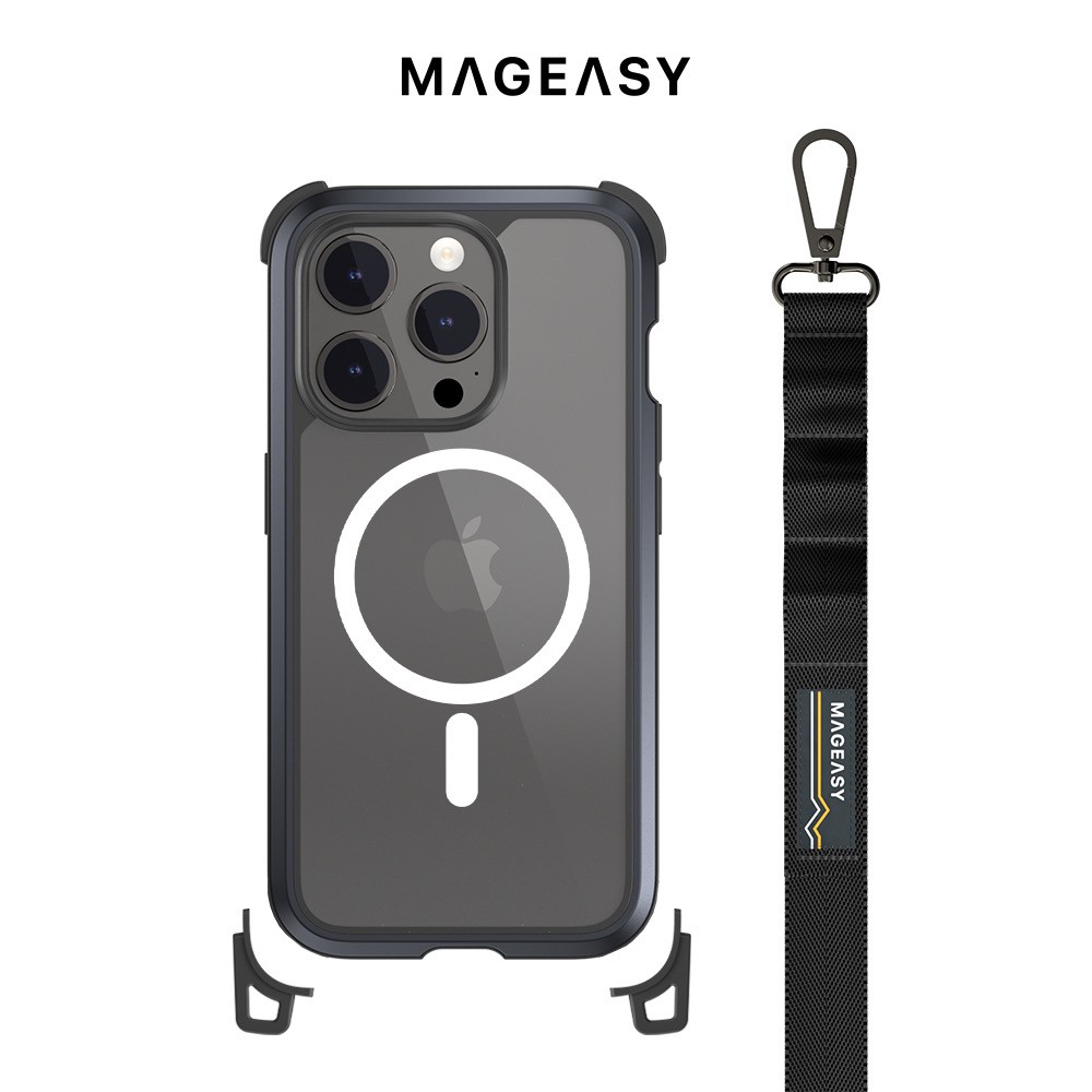 MAGEASY iPhone 15 ODYSSEY STRAP 頂級超軍規防摔掛繩手機殼(支援MagSafe)