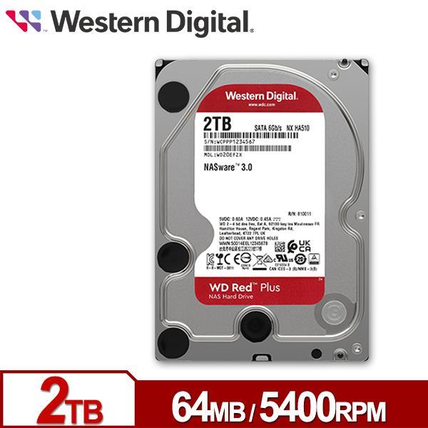 【WD】 紅標Plus 2TB 3.5吋內接硬碟 5400轉/64MB WD20EFPX 公司貨彩盒裝