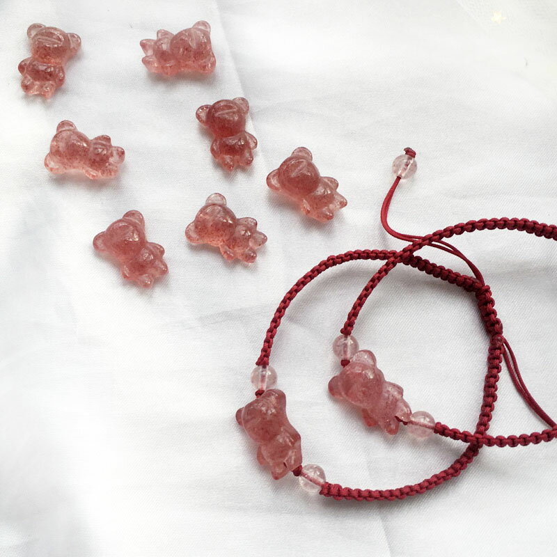 天然草莓晶[小熊軟糖]女款網紅抖音手鏈甜美招桃花旺姻緣日系手繩