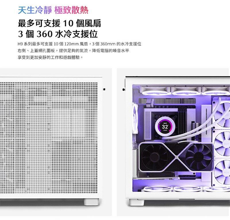【享最高折300】NZXT 恩傑 H9 Flow 全透側電腦機殼 黑色/白色 5