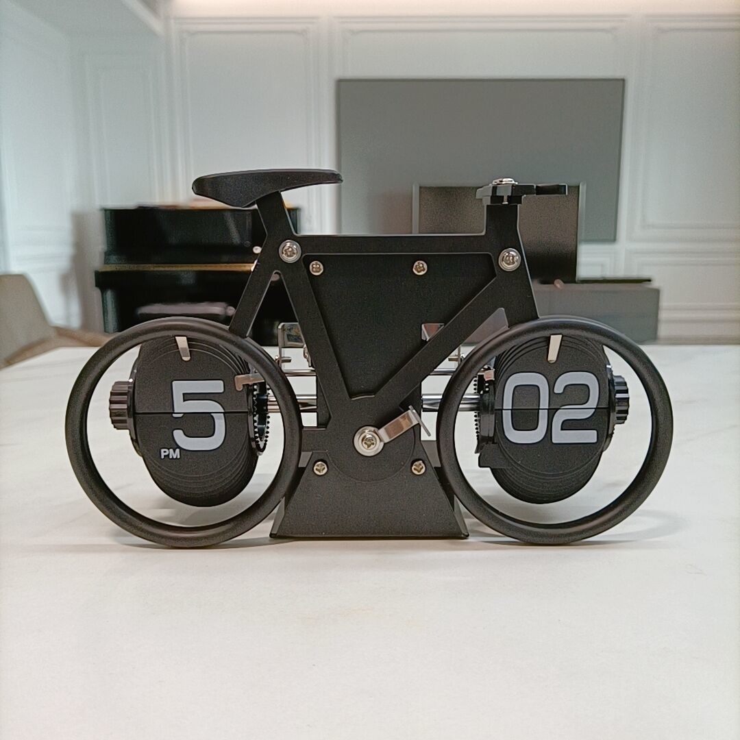 德國自動翻頁鐘表復古客廳擺件自行車翻頁機械時鐘鬧鐘個性臺鐘