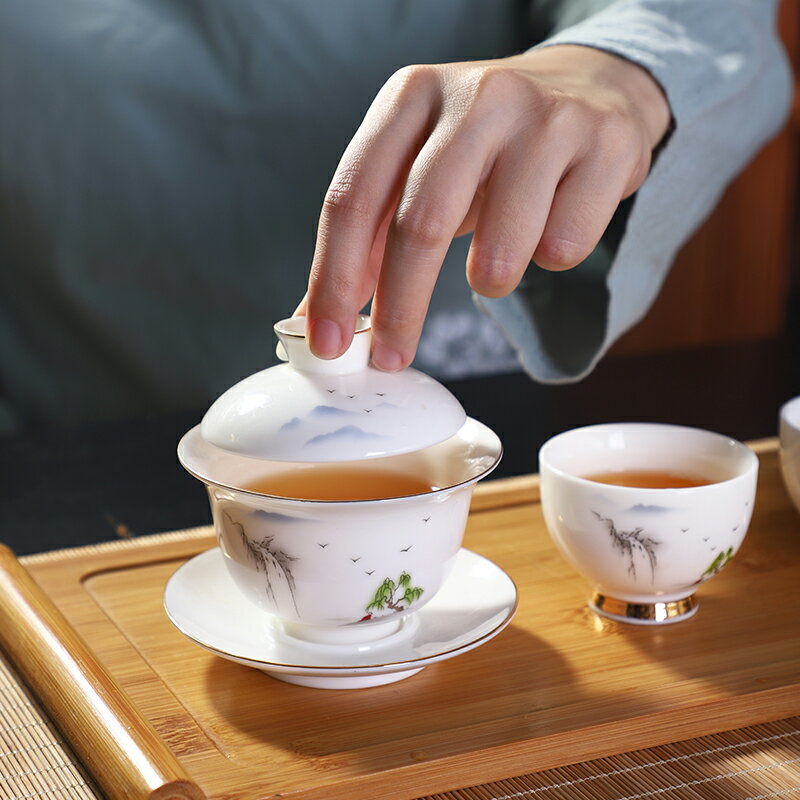 茶具茶碗陶瓷蓋單個碗不燙手三才蓋碗功夫茶具套裝茶具泡茶工具 2