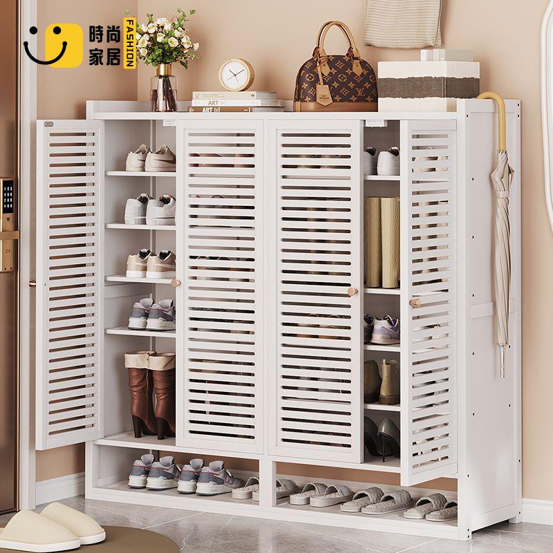 鞋櫃 透氣鞋櫃 多層鞋櫃 楠竹 防塵鞋櫃 網紅爆款百葉門鞋柜 家用門口室內靠墻玄關柜 大容量儲物柜 收納鞋架