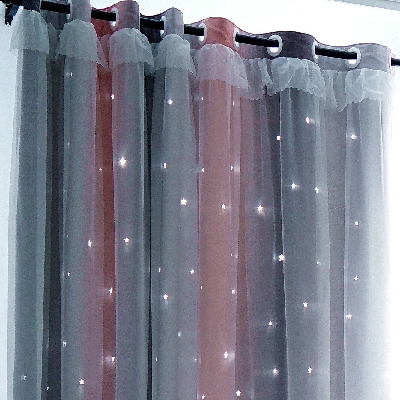 星星北歐臥室遮光布飄窗客廳簡約現代雙層ins鏤空少女網紅窗簾