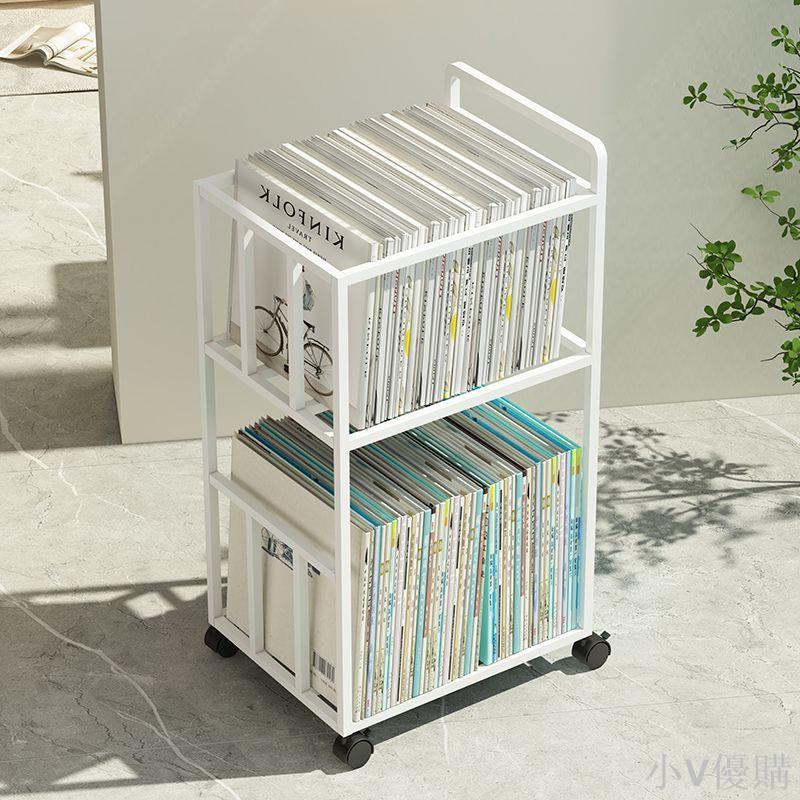 小V 簡易書架書桌旁小書架置物架落地可移動鐵藝帶輪兒童繪本學生書本
