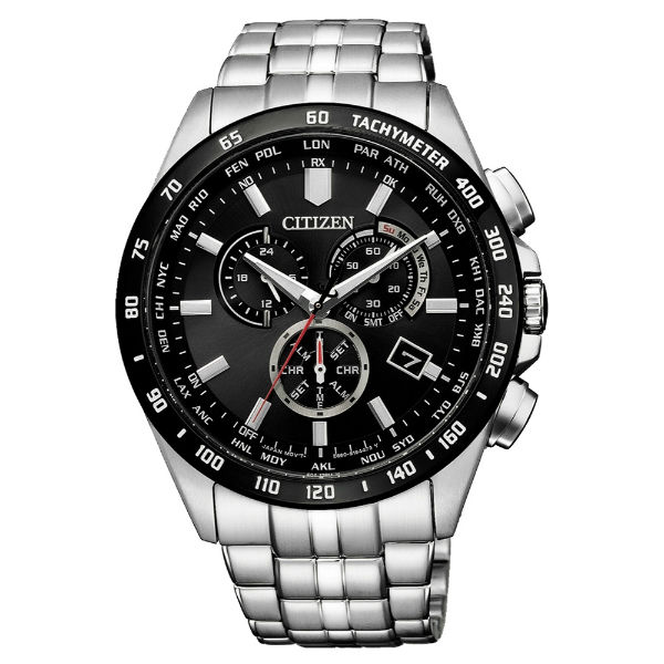 CITIZEN 星辰錶 CB5874-90E Gent's時尚男錶 光動能電波三眼腕錶 / 黑x銀 43mm｜樂天領券折300★全館特惠中★指定刷卡回饋10%