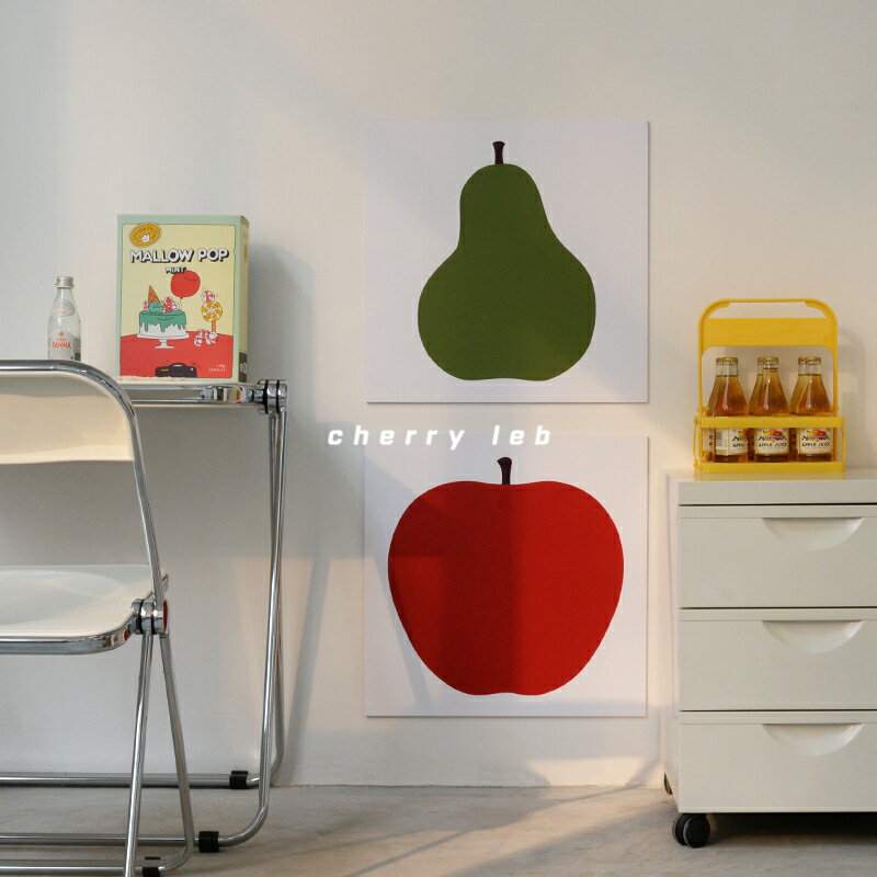 韓國紅蘋果綠梨子水果海報家居墻面裝飾板組合畫桌面擺件拍照道具
