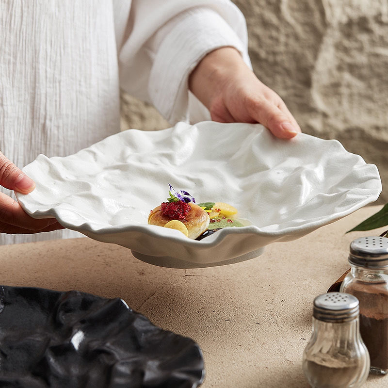 創意餐盤 西餐餐盤沙拉碗陶瓷碗褶皺盤子簡約餐具高端餐具網紅餐具高顏值