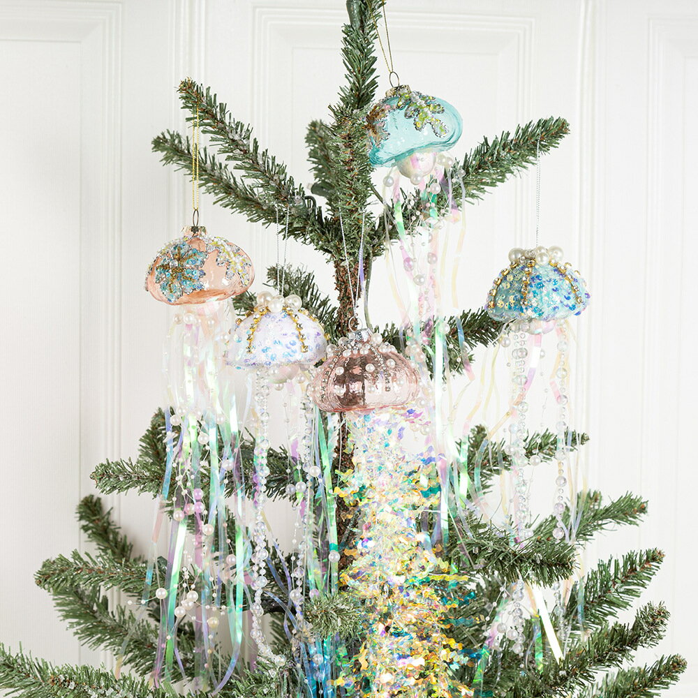 新款珍珠玻璃水母圣诞摆件海洋系列圣诞节装饰品家居派对圣诞新品
