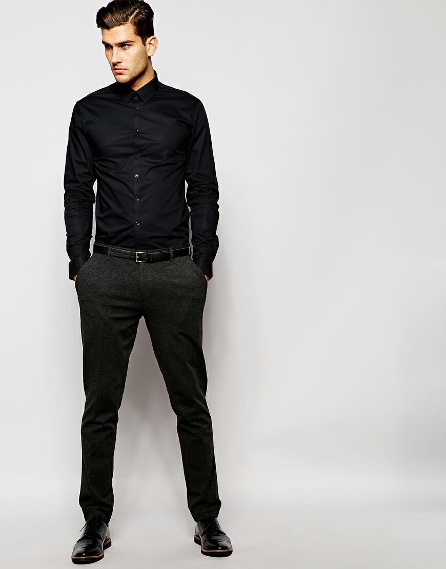 美國百分百【全新真品】Calvin Klein 襯衫 CK 男衣 上班 黑色 長袖 上衣 工作衫 專櫃款 S號 C615