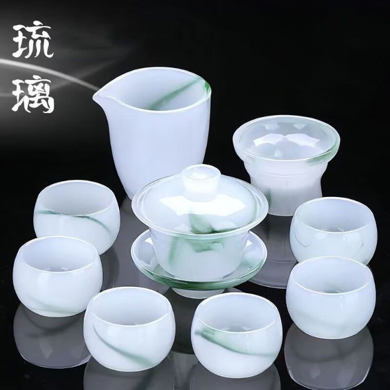 琉璃玉瓷茶壺功夫蓋碗高端全套茶具套裝組合白玉茶杯家用辦公送禮