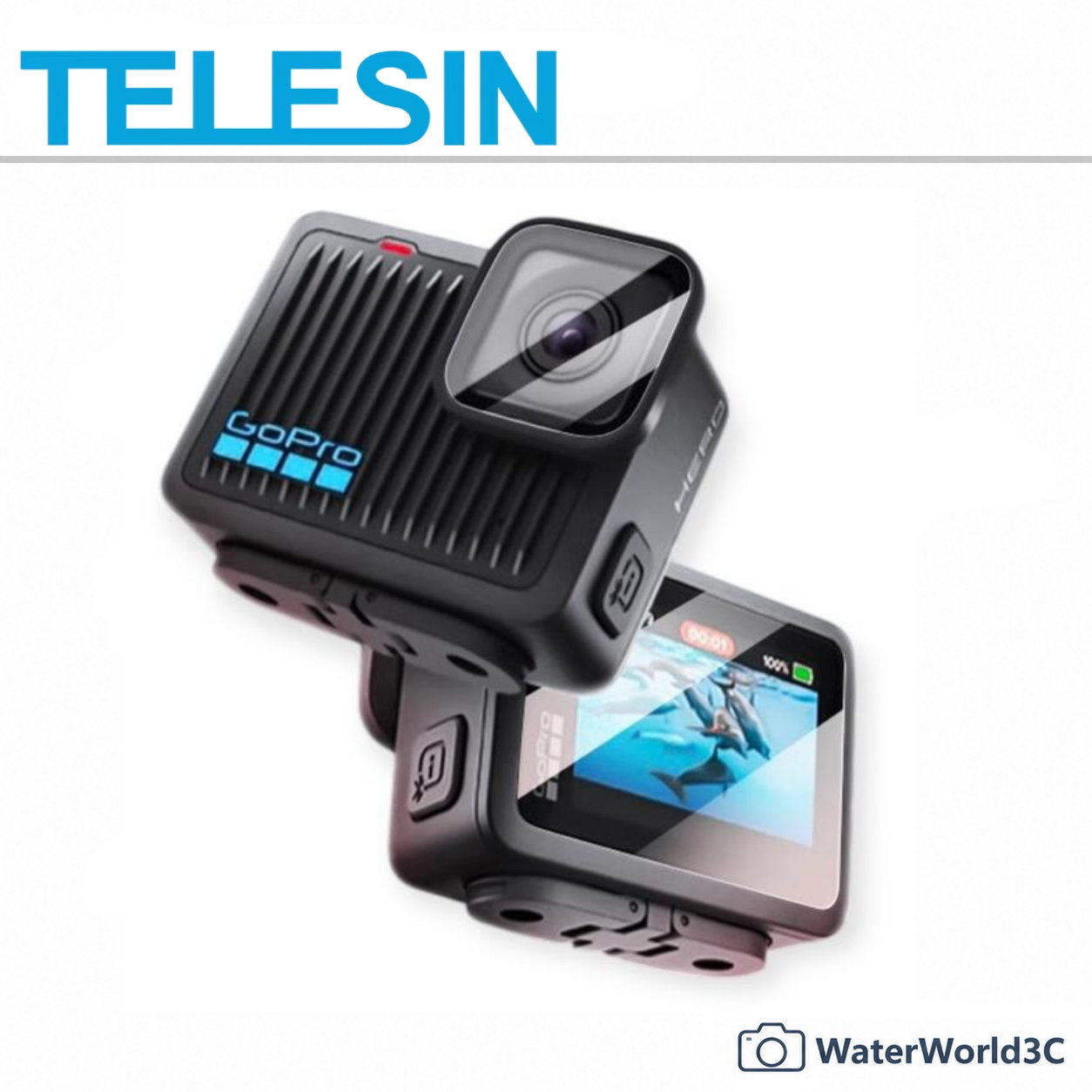 TELESIN 泰迅 GoPro【HERO 鋼化玻璃保護貼 2片入】鏡頭 螢幕 9H 抗刮【中壢-水世界】