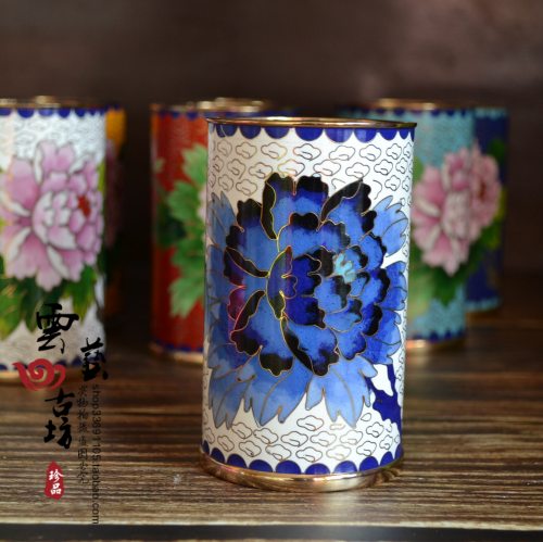老北京景泰藍庫存老貨精工手工筆筒擺件