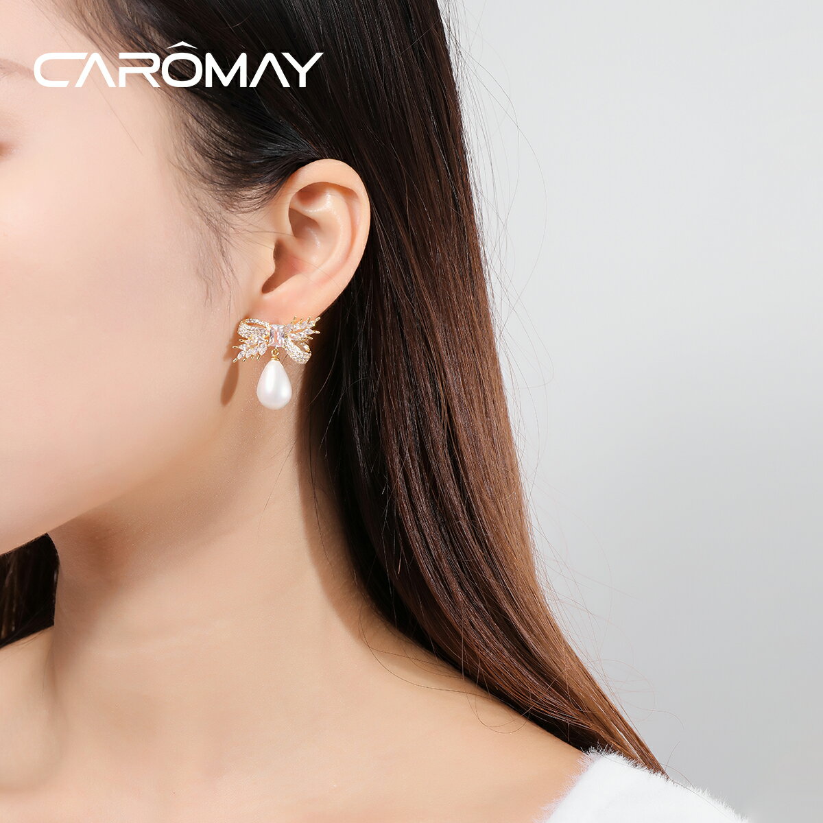 CAROMAY麥穗蝴蝶結耳釘女小眾設計感高級氣質韓國網紅耳骨釘飾品
