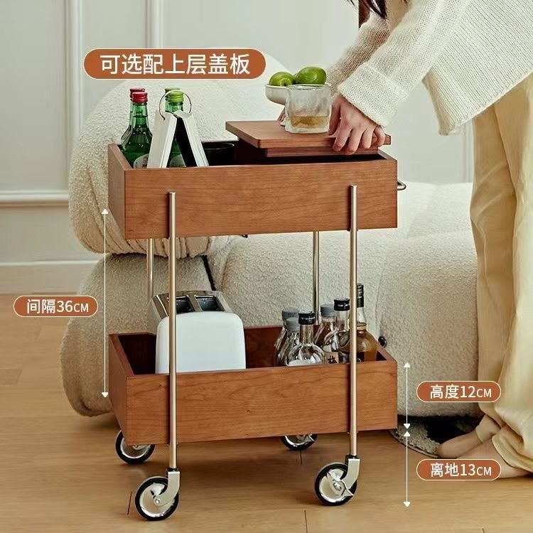 快速出貨 可開發票 實木推車客廳沙發家用多層收納櫃儲物手推移動零食置物架古風邊幾