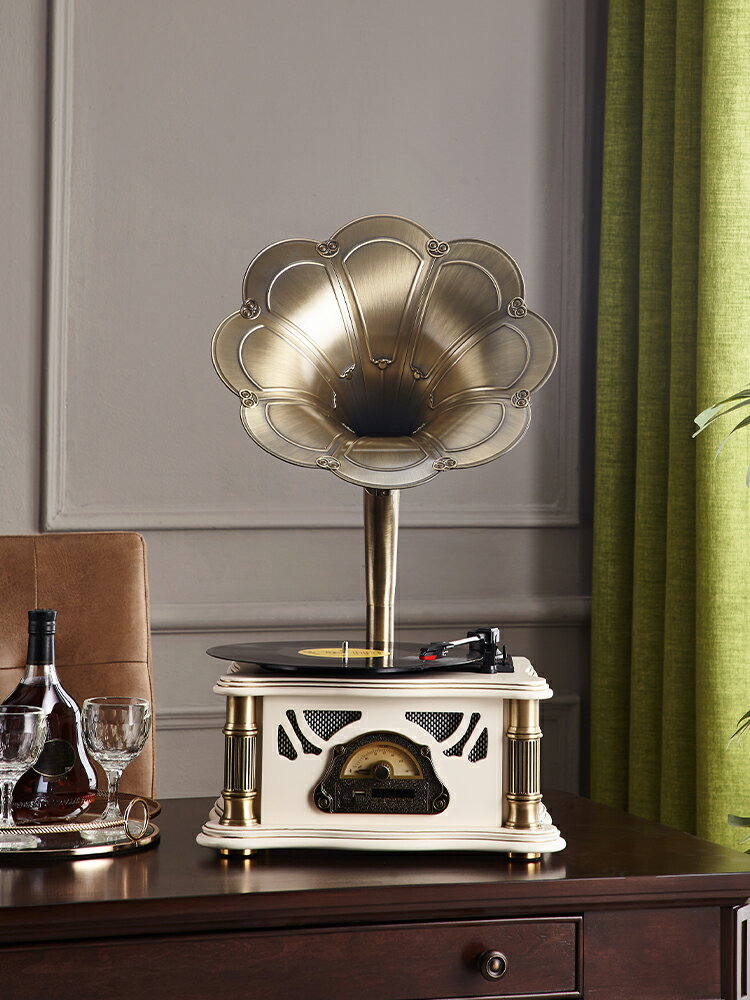 留聲機復古客廳歐式輕奢老式擺件美式電唱機藍牙音響黑膠唱片機