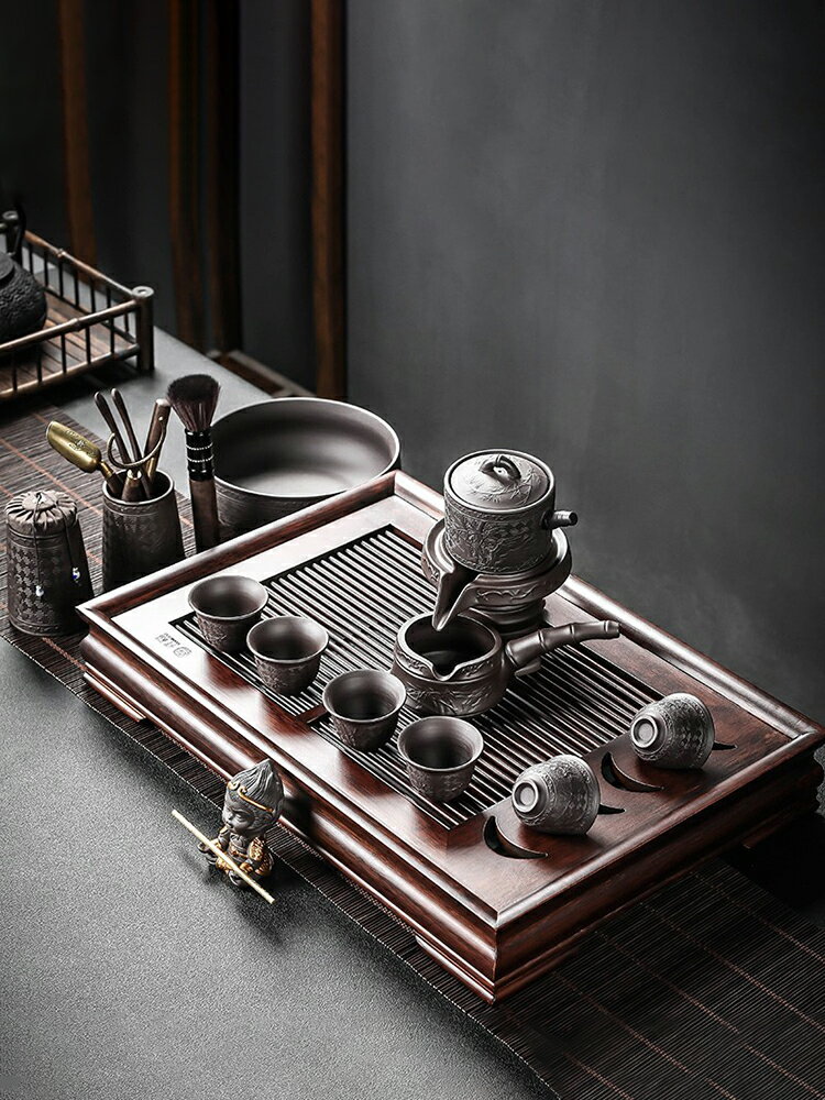 紫砂懶人自動茶具套裝家用客廳功夫茶杯泡茶壺茶盤小套石磨沖茶器