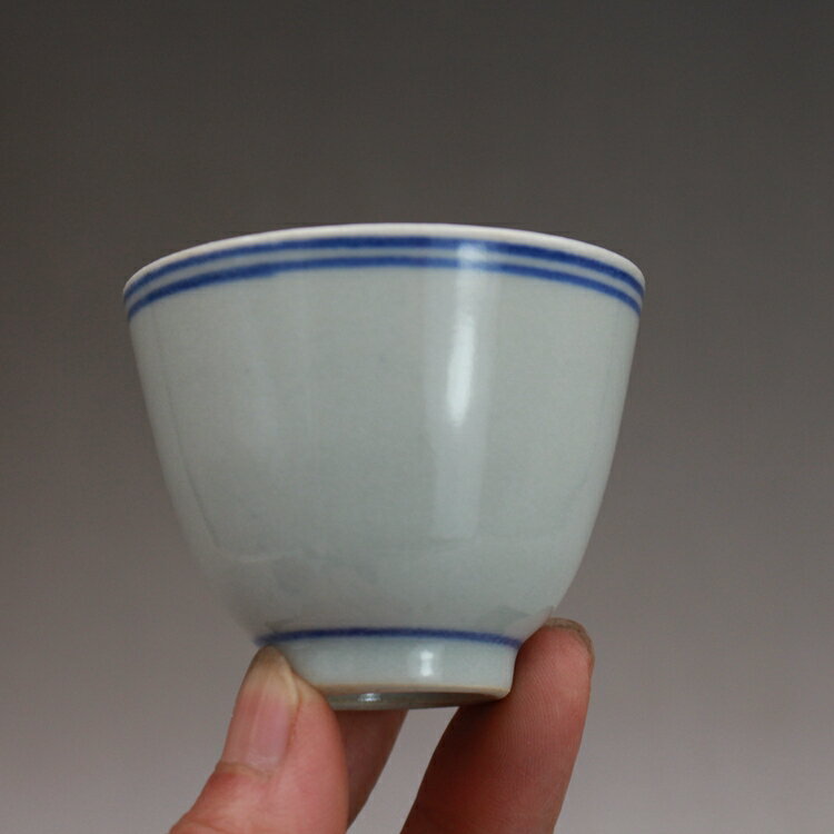 晚清民國民窯 手繪青花雙圈邊 茶杯 古玩古董陶瓷器仿古收藏茶具