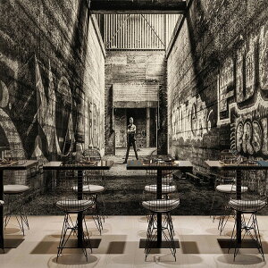 3D立體空間延伸壁畫_嘻哈街頭涂鴉壁紙酒吧ktv網吧餐廳工業風墻紙