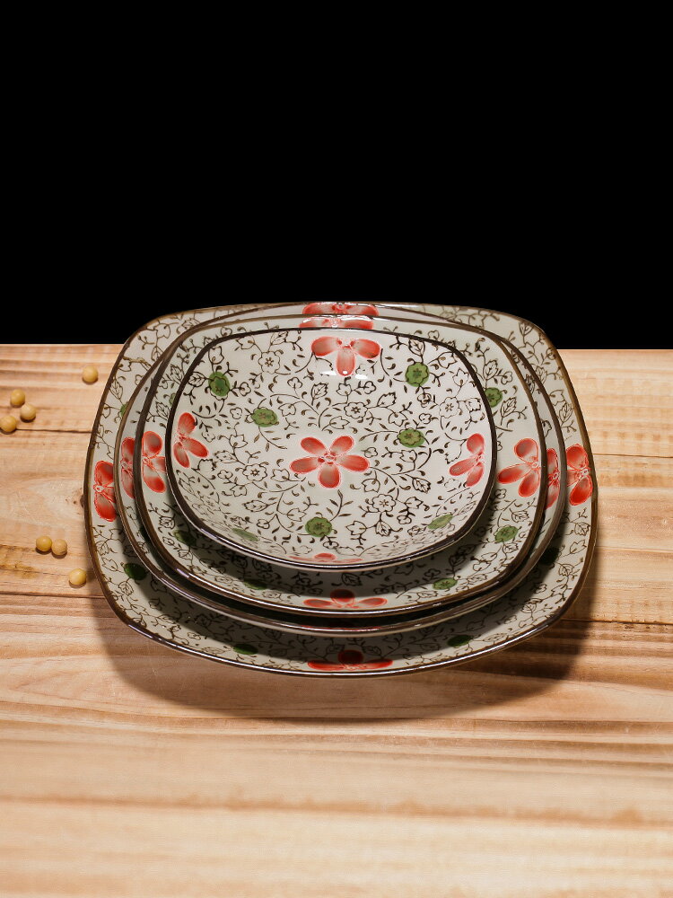 日式和風餐具釉下彩陶瓷創意家用方形菜盤子個性不規則異形盤平盤